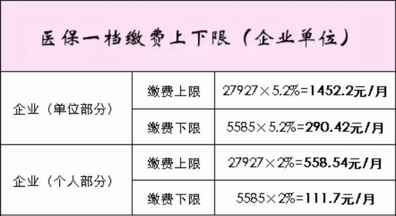 醫(yī)療保險(xiǎn)一檔繳費(fèi)上下限(企業(yè)單位)